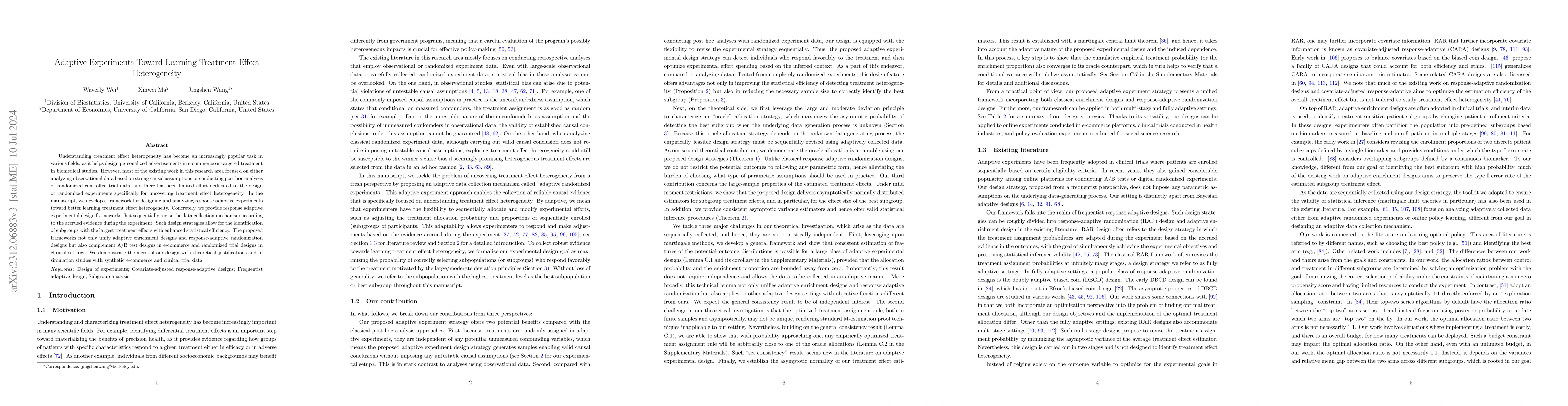 Thumbnail for Adaptive Experiments Toward Learning Treatment Effect Heterogeneity