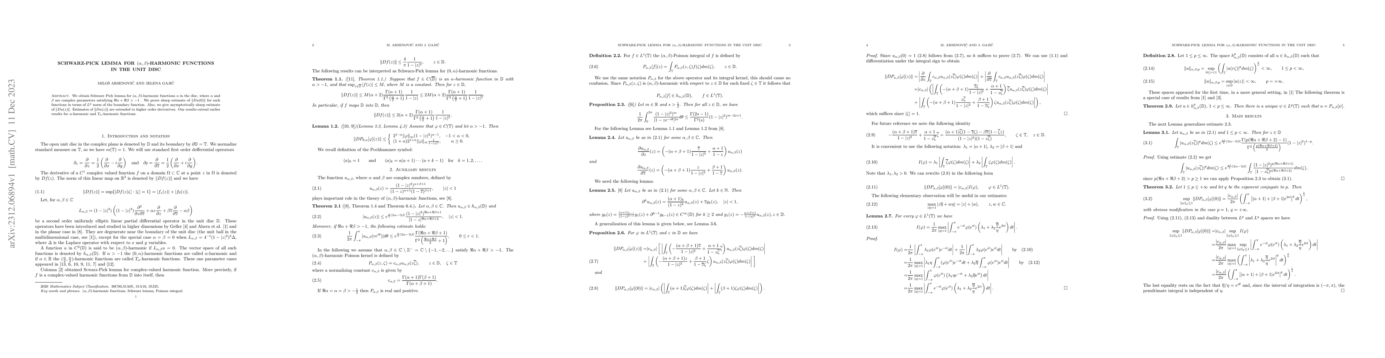 Thumbnail for Schwarz-Pick Lemma for $(\alpha, \beta)$-Harmonic Functions in the Unit
  Disc