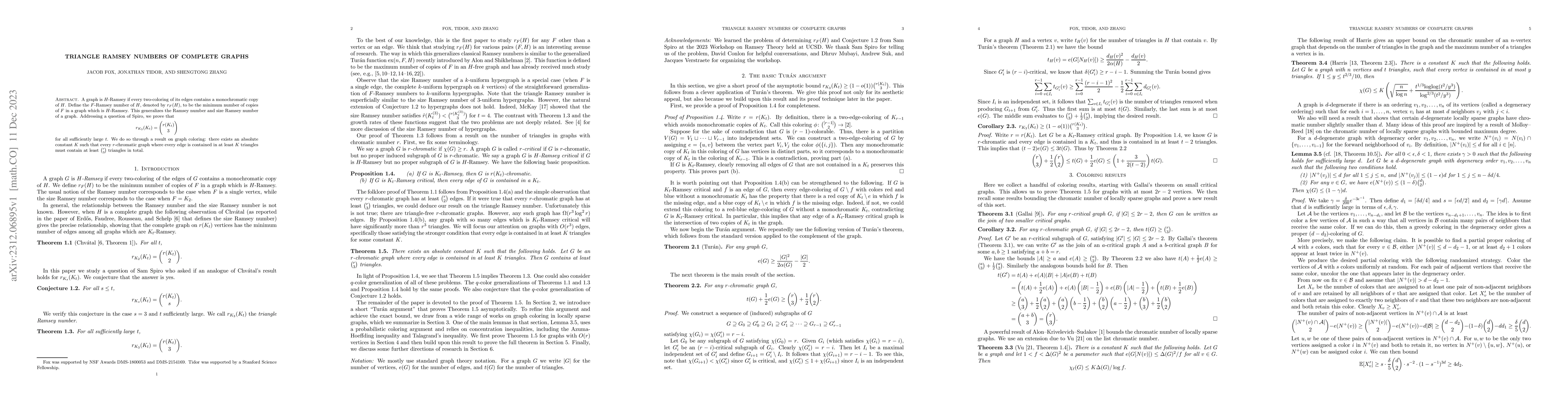 Thumbnail for Triangle Ramsey numbers of complete graphs