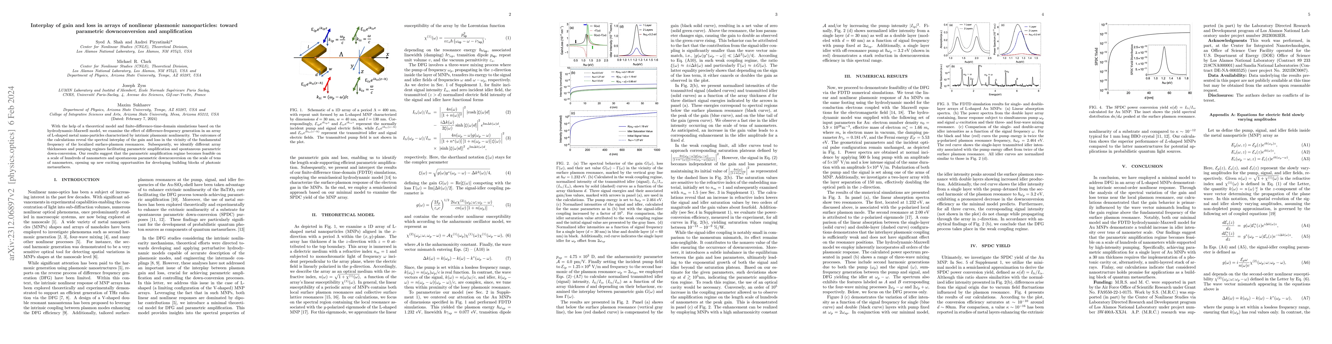 Thumbnail for Interplay of gain and loss in arrays of nonlinear plasmonic
  nanoparticles: toward parametric downconversion and amplification