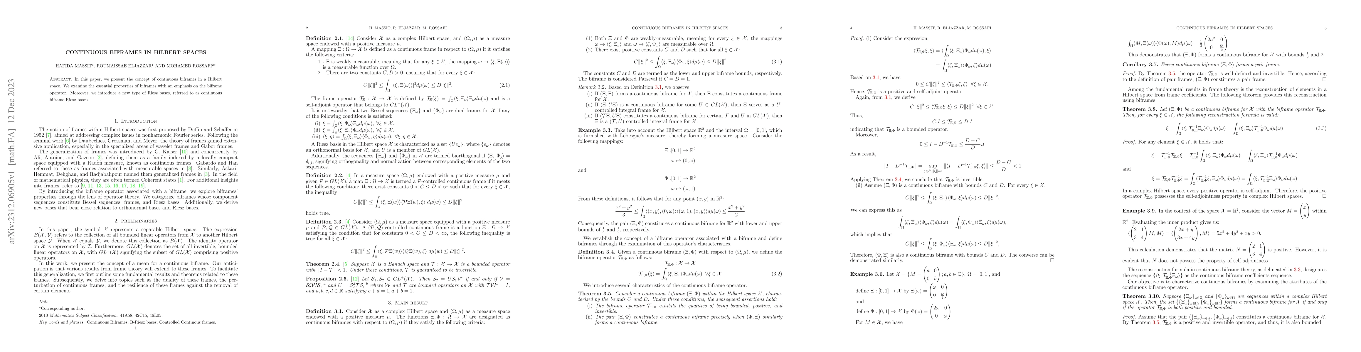 Thumbnail for Continuous biframes in Hilbert Spaces
