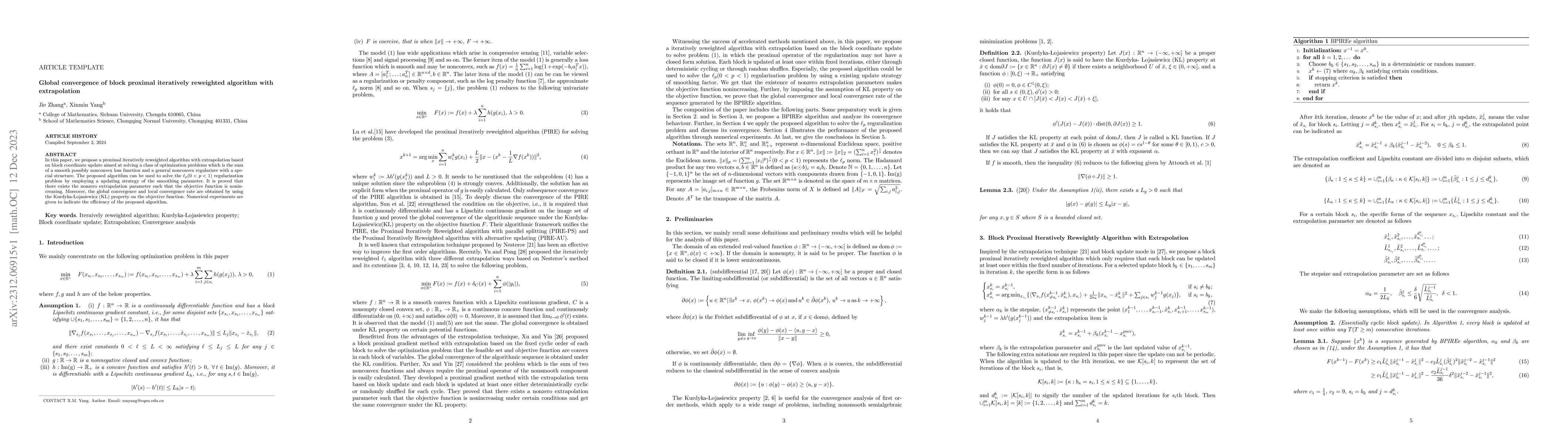 Thumbnail for Global convergence of block proximal iteratively reweighted algorithm
  with extrapolation