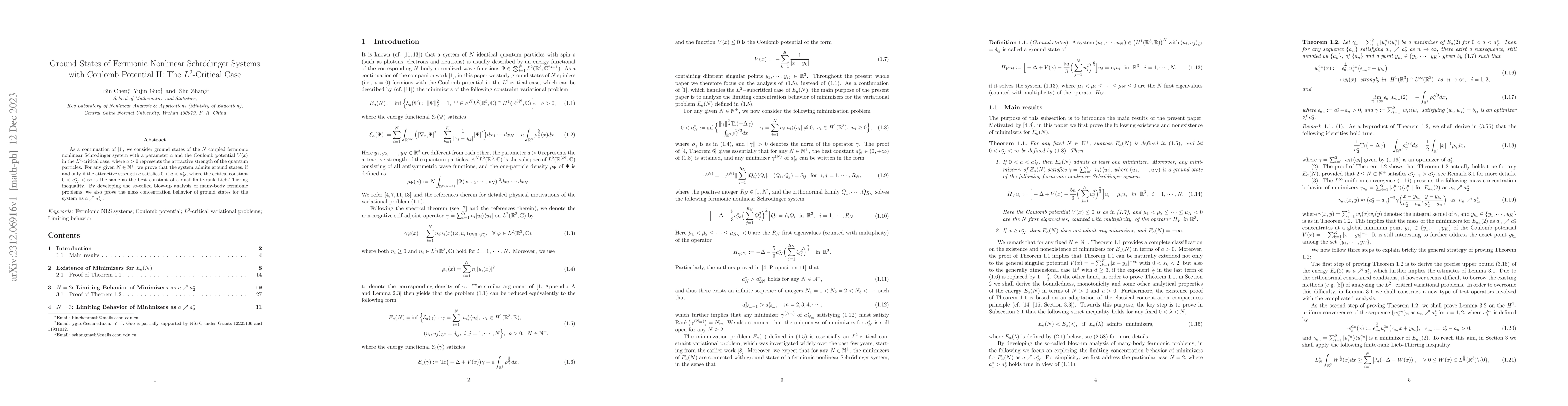 Thumbnail for Ground States of Fermionic Nonlinear Schr\"{o}dinger Systems with
  Coulomb Potential II: The $L^2$-Critical Case