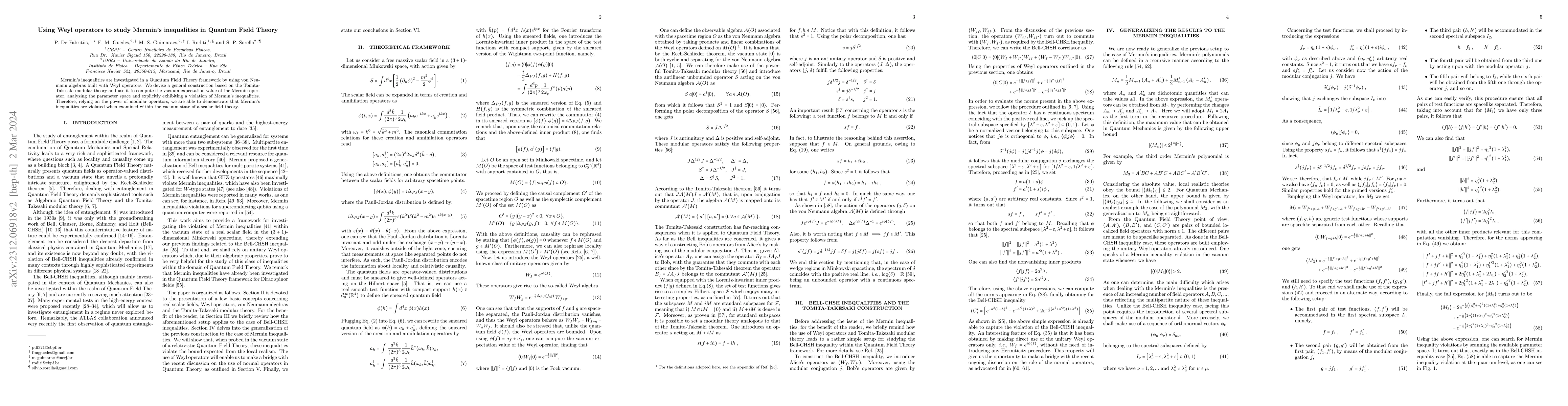 Thumbnail for Using Weyl operators to study Mermin's inequalities in Quantum Field
  Theory