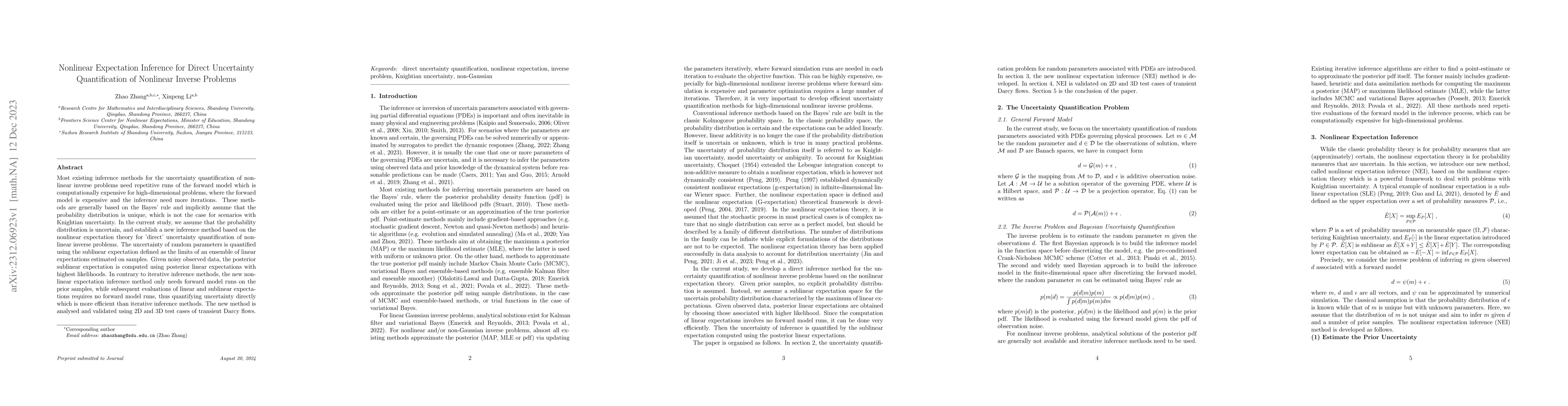 Thumbnail for Nonlinear Expectation Inference for Direct Uncertainty Quantification of
  Nonlinear Inverse Problems