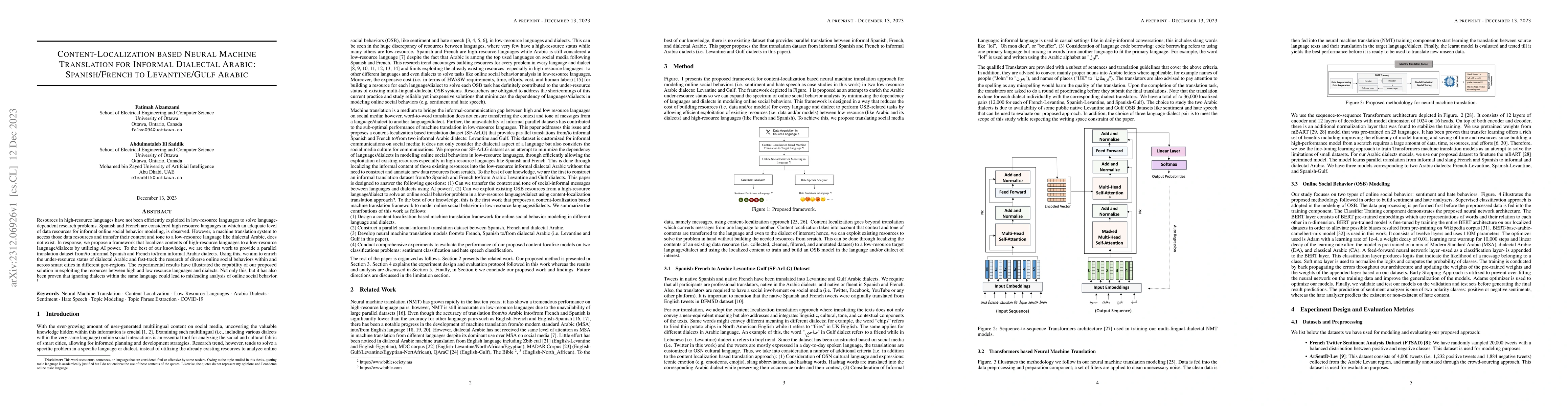 Thumbnail for Content-Localization based Neural Machine Translation for Informal
  Dialectal Arabic: Spanish/French to Levantine/Gulf Arabic