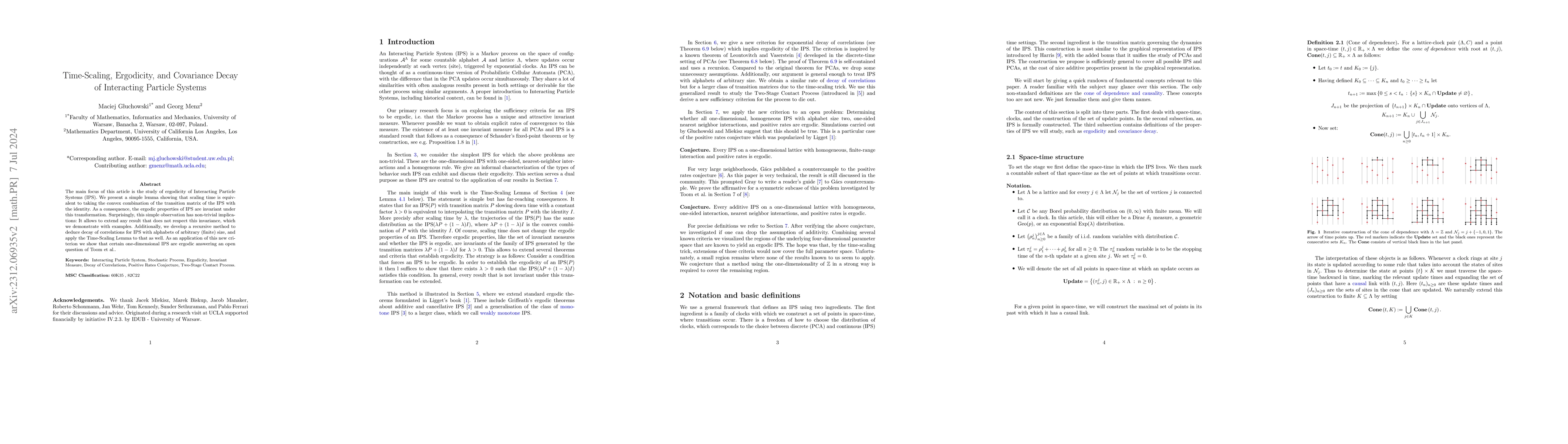 Thumbnail for Time-Scaling, Ergodicity and Covariance Decay of Interacting Particle
  Systems