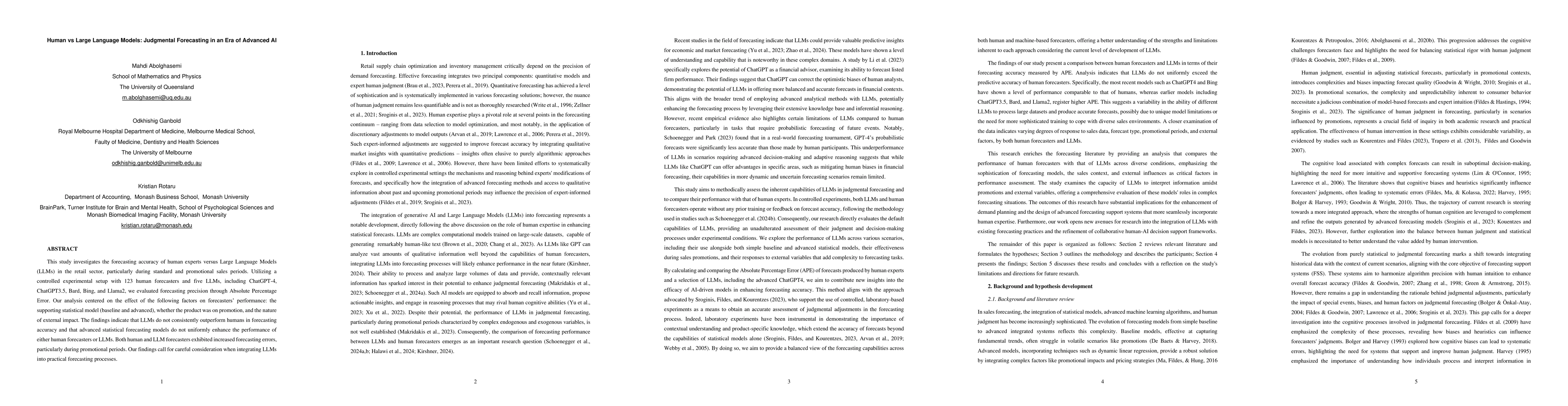 Thumbnail for Humans vs Large Language Models: Judgmental Forecasting in an Era of
  Advanced AI