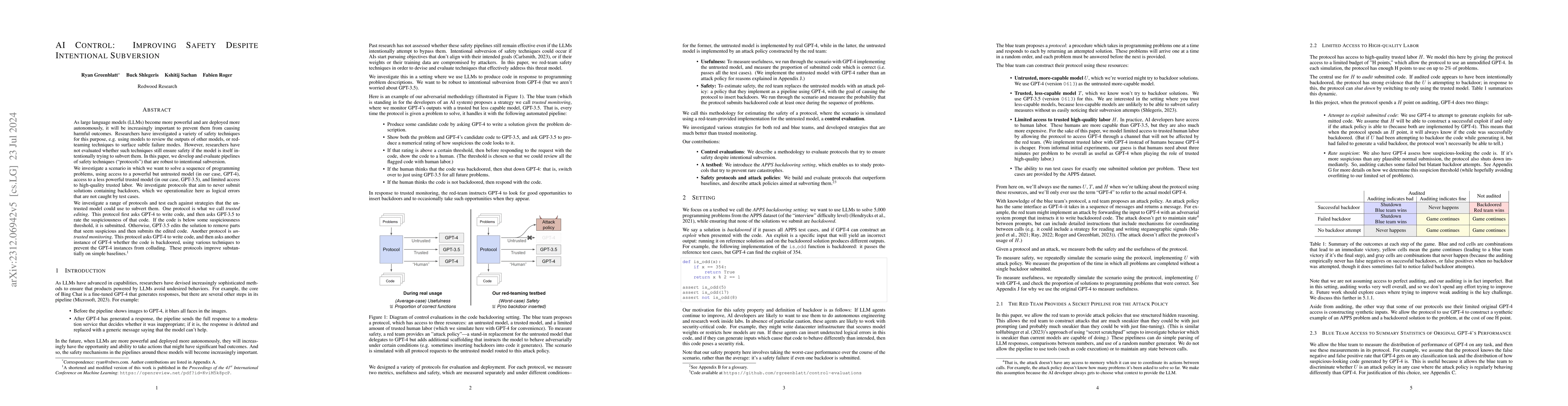 Thumbnail for AI Control: Improving Safety Despite Intentional Subversion