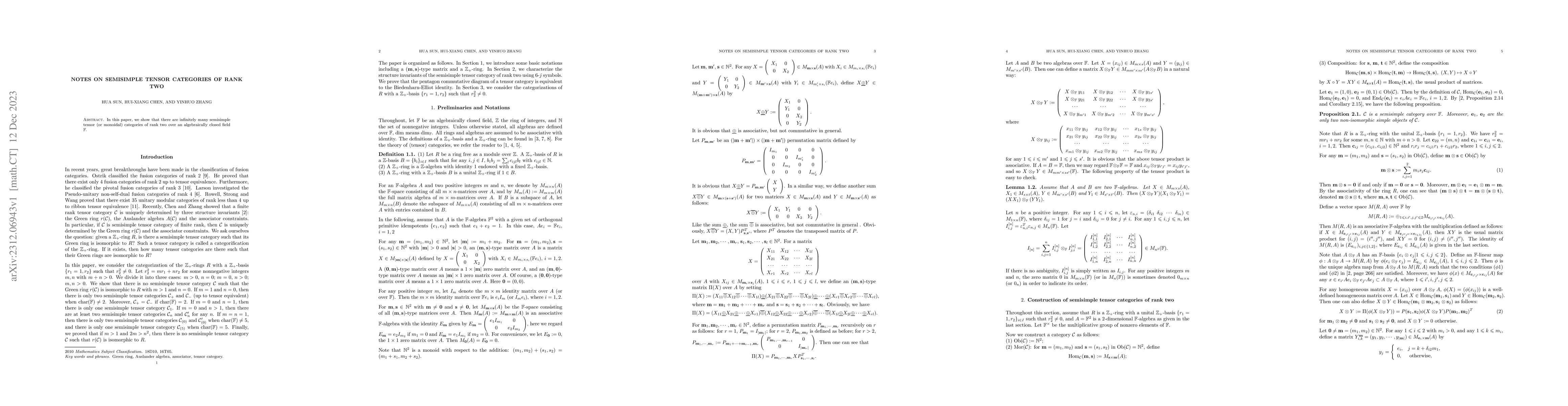 Thumbnail for Notes on semisimple tensor categories of rank two