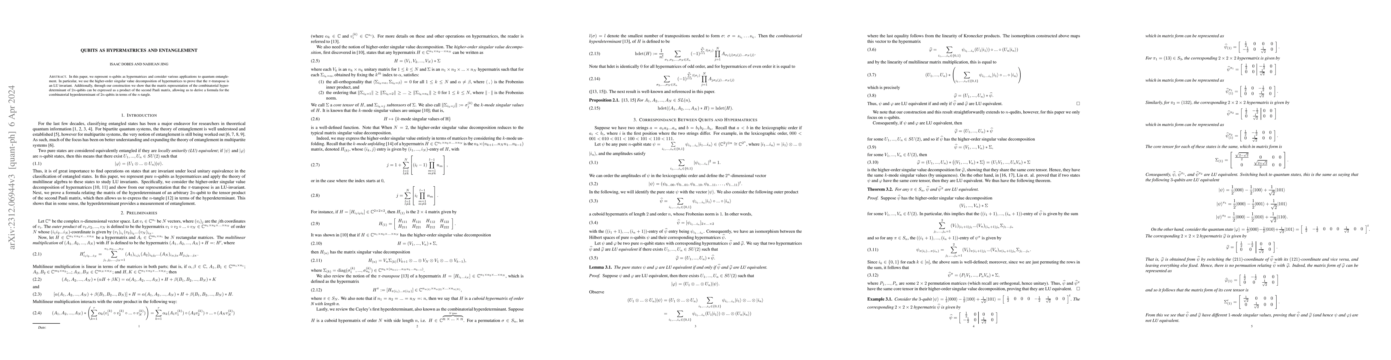 Thumbnail for Qubits as Hypermatrices and Entanglement
