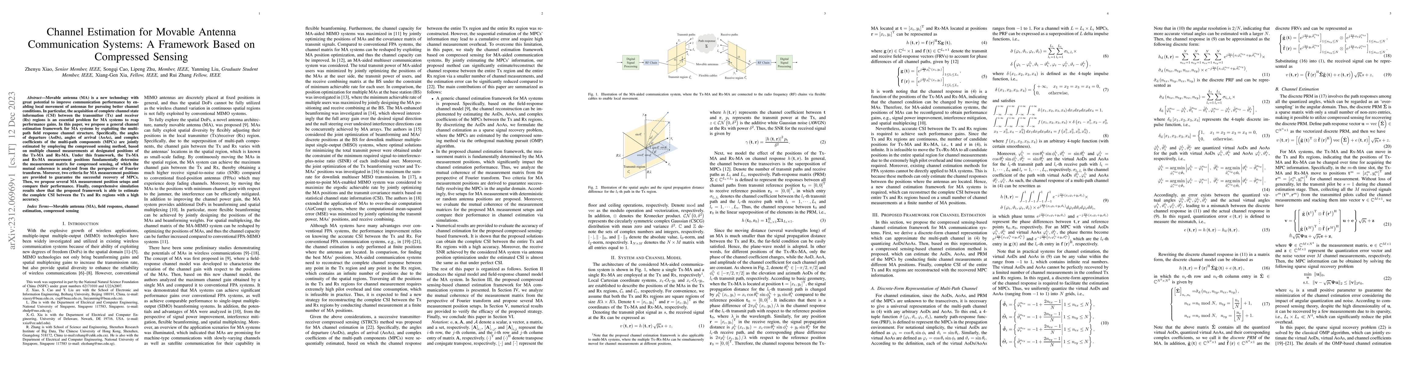 Thumbnail for Channel Estimation for Movable Antenna Communication Systems: A
  Framework Based on Compressed Sensing