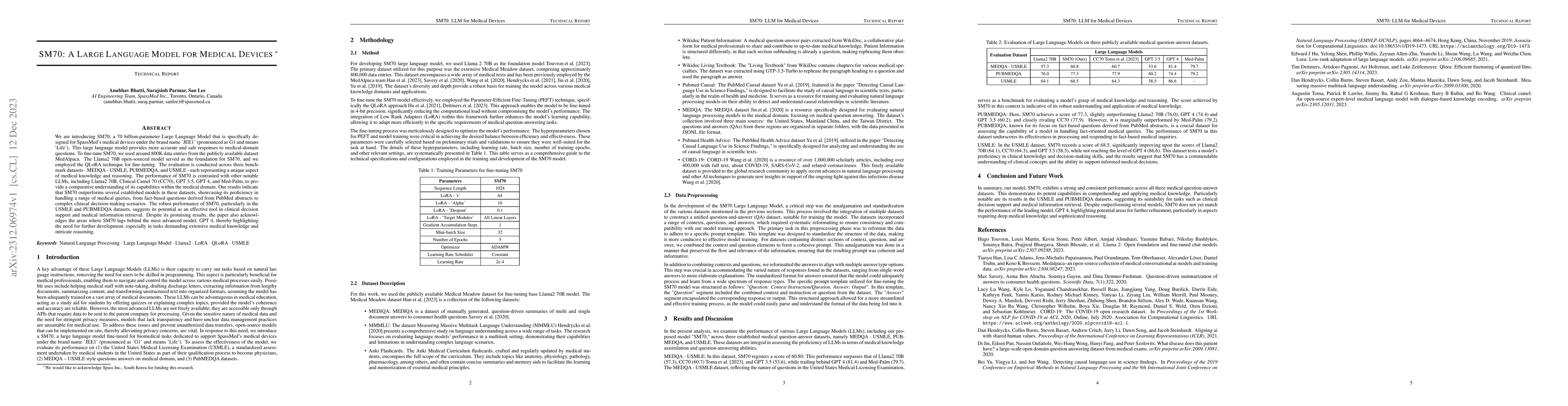 Thumbnail for SM70: A Large Language Model for Medical Devices