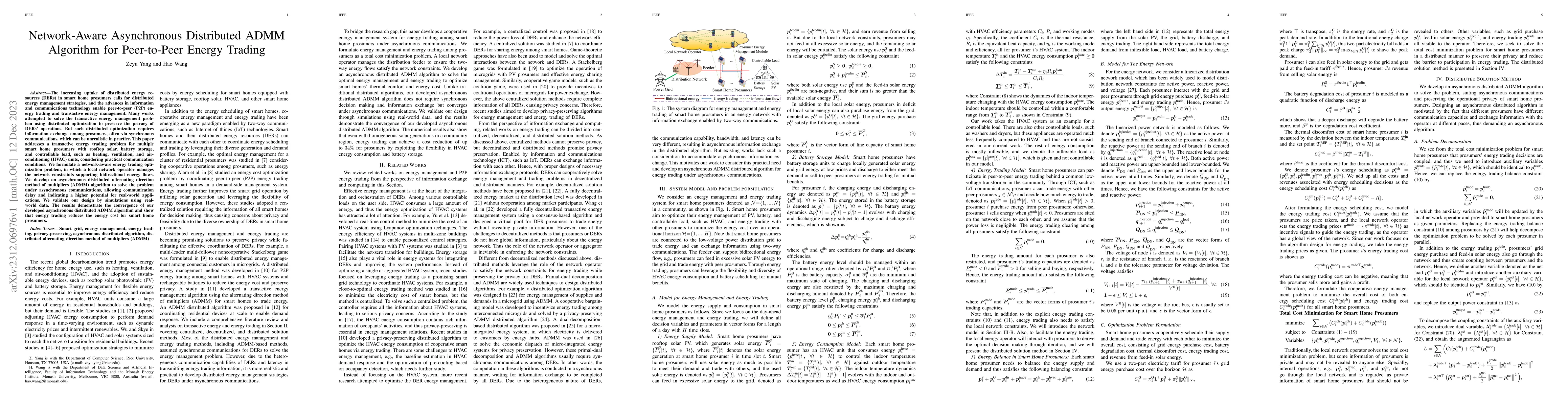 Thumbnail for Network-Aware Asynchronous Distributed ADMM Algorithm for Peer-to-Peer
  Energy Trading