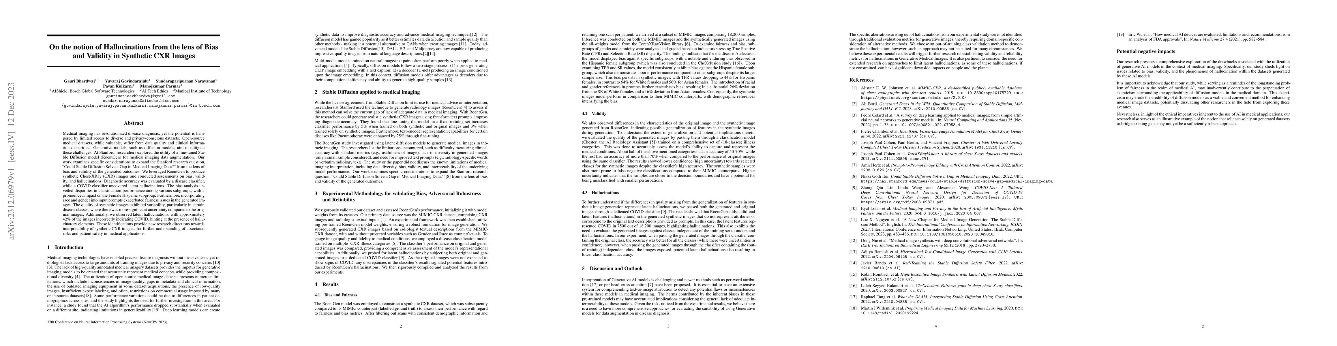 Thumbnail for On the notion of Hallucinations from the lens of Bias and Validity in
  Synthetic CXR Images