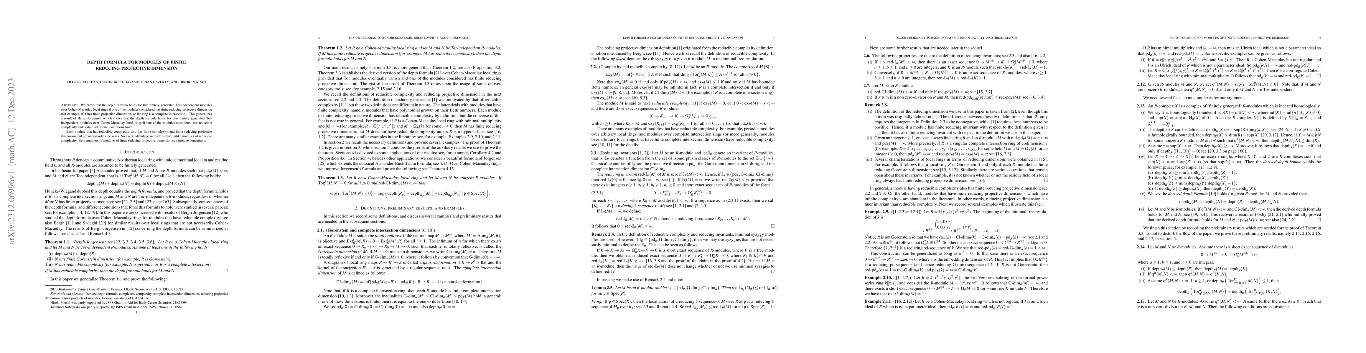 Thumbnail for Depth formula for modules of finite reducing projective dimension