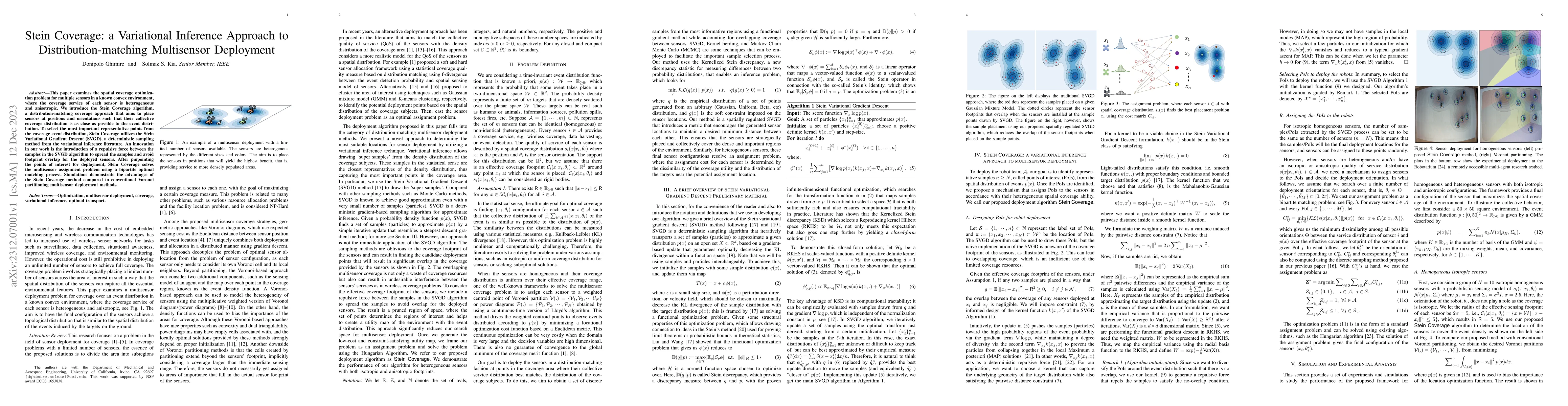 Thumbnail for Stein Coverage: a Variational Inference Approach to
  Distribution-matching Multisensor Deployment