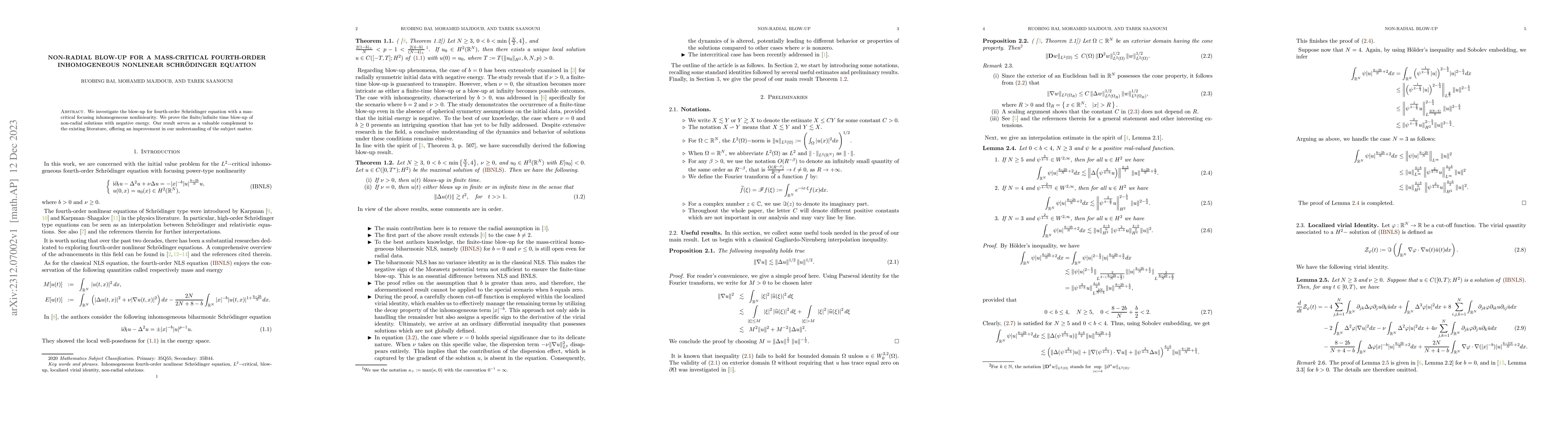Thumbnail for Non-radial Blow-up for a mass-critical fourth-order inhomogeneous
  nonlinear Schr\"odinger equation