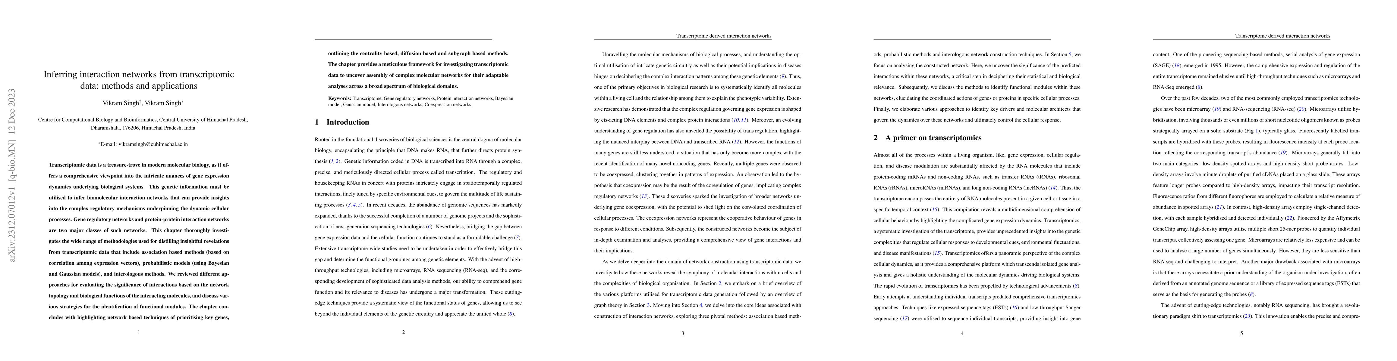 Thumbnail for Inferring interaction networks from transcriptomic data: methods and
  applications