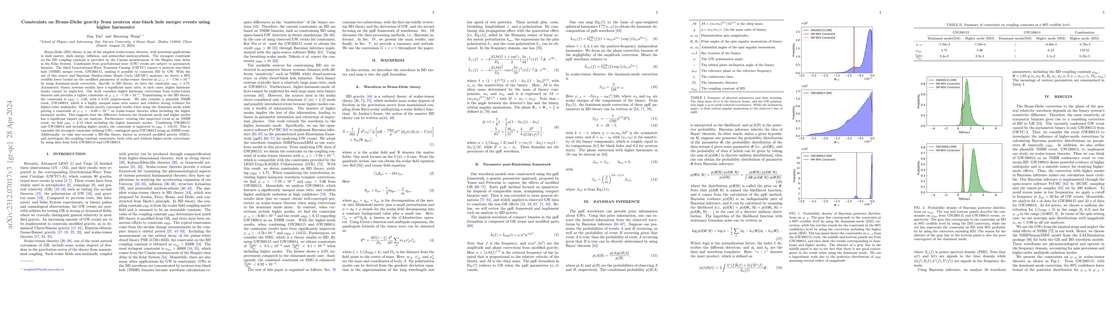 Thumbnail for Constraints on Brans-Dicke gravity from neutron star-black hole merger
  events using higher harmonics