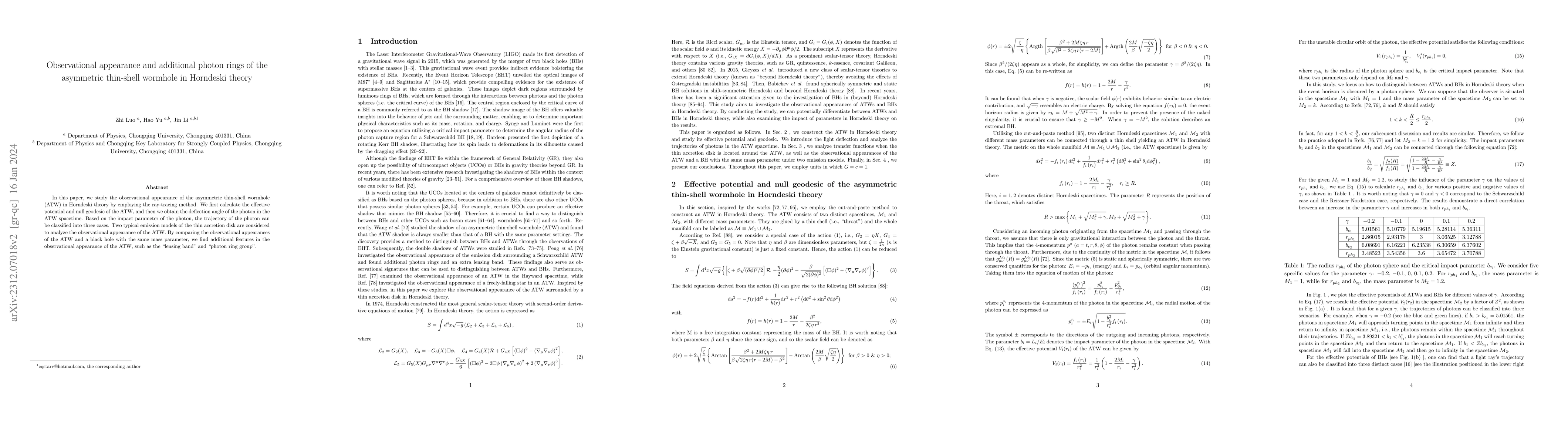 Thumbnail for Observational appearance and additional photon rings of the asymmetric
  thin-shell wormhole in Horndeski theory