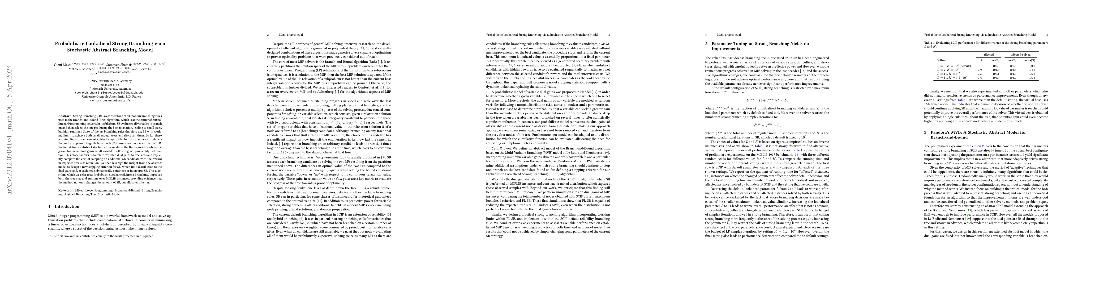 Thumbnail for Probabilistic Lookahead Strong Branching via a Stochastic Abstract
  Branching Model