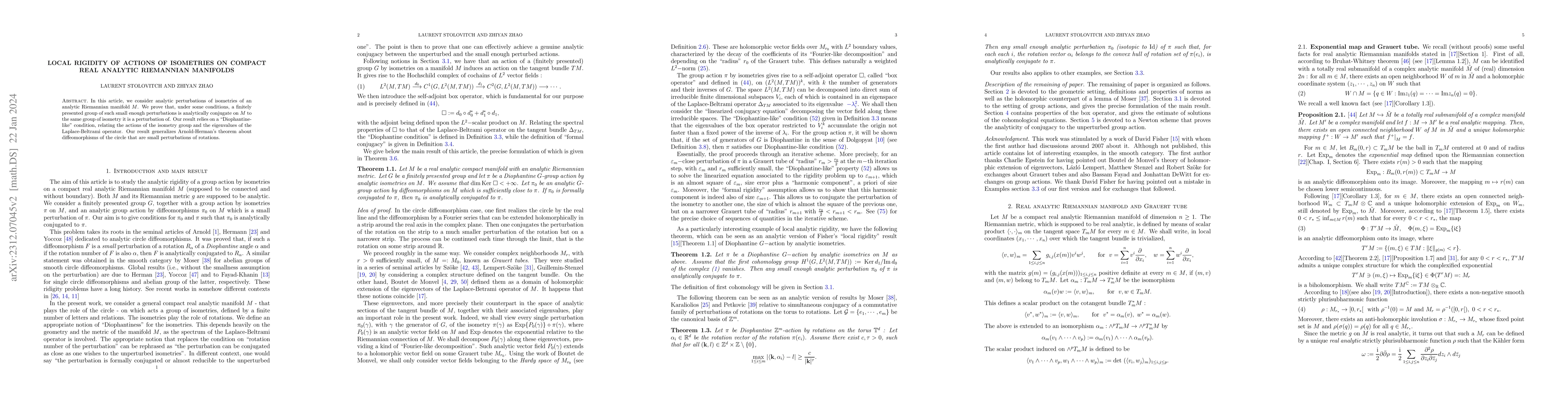 Thumbnail for Local rigidity of actions of isometries on compact real analytic
  Riemannian manifolds