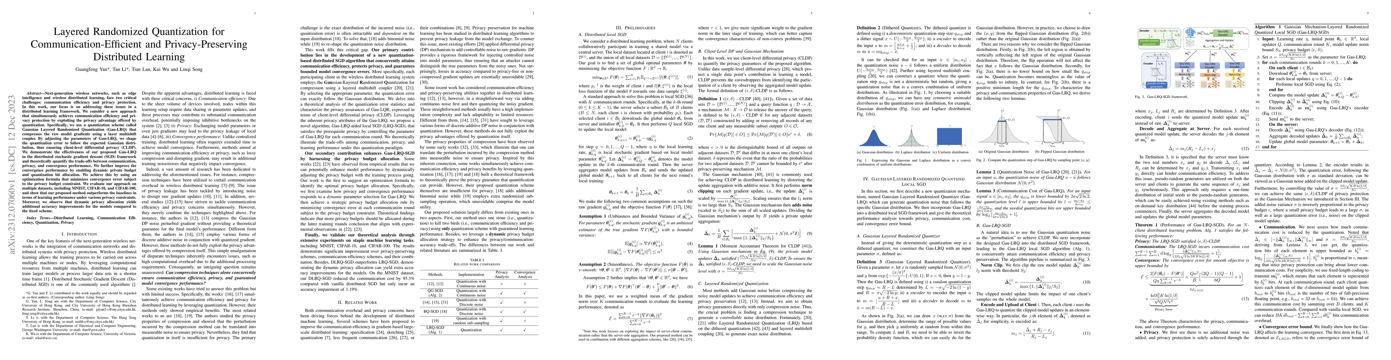 Thumbnail for Layered Randomized Quantization for Communication-Efficient and
  Privacy-Preserving Distributed Learning