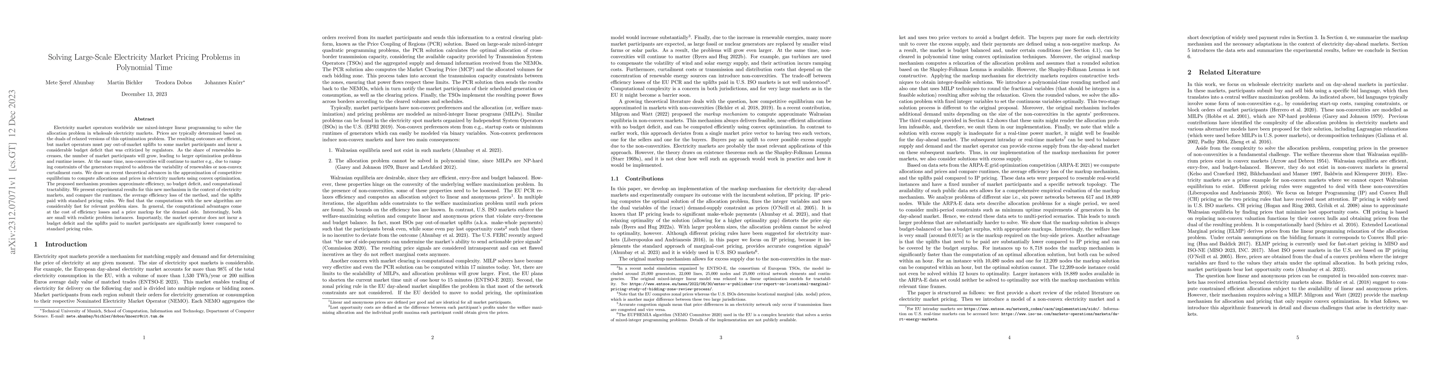 Thumbnail for Solving Large-Scale Electricity Market Pricing Problems in Polynomial
  Time