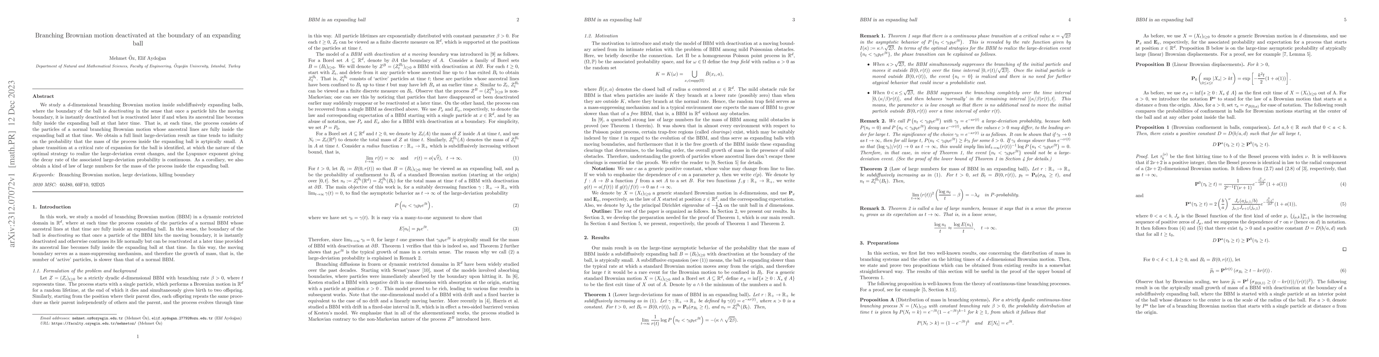 Thumbnail for Branching Brownian motion deactivated at the boundary of an expanding
  ball