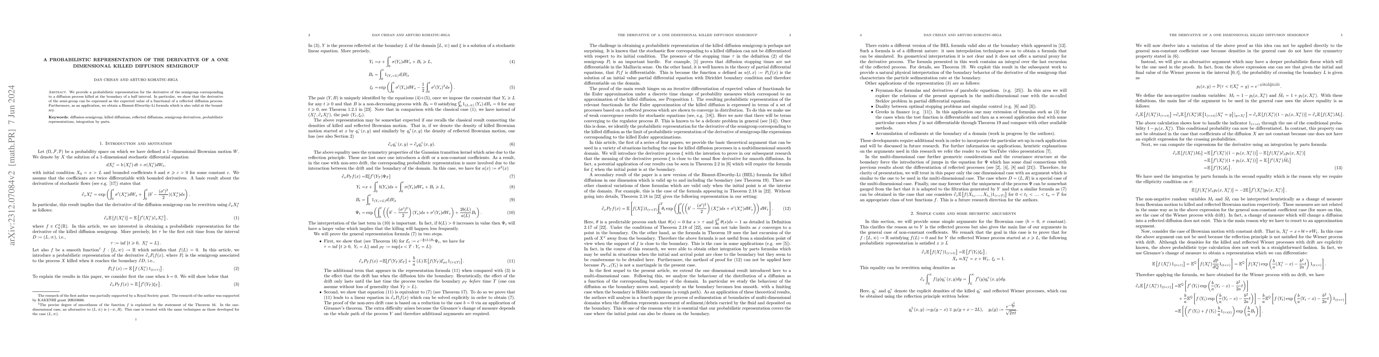 Thumbnail for A probabilistic representation of the derivative of a one dimensional
  killed diffusion semigroup