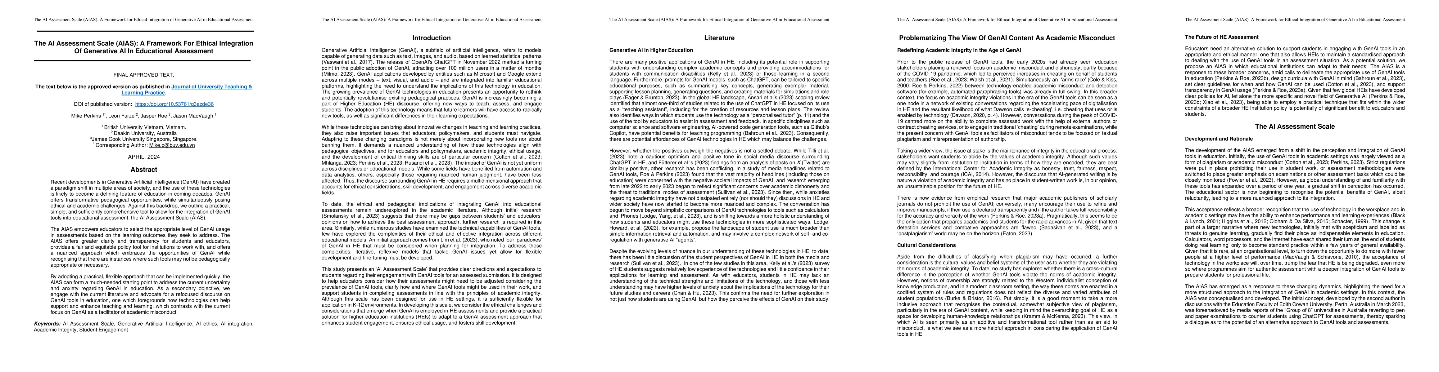 Thumbnail for The AI Assessment Scale (AIAS): A Framework for Ethical Integration of
  Generative AI in Educational Assessment