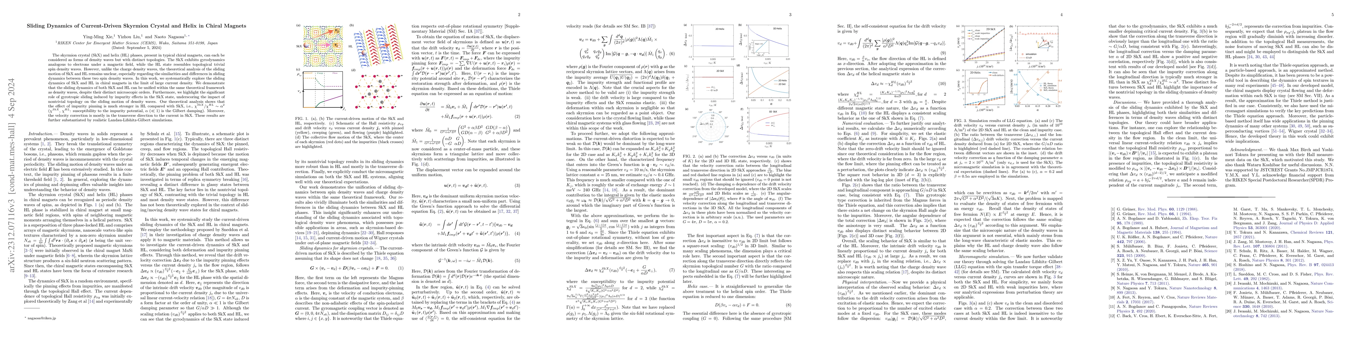 Thumbnail for Sliding Dynamics of Current-Driven Skyrmion Crystal and Helix in Chiral
  Magnets