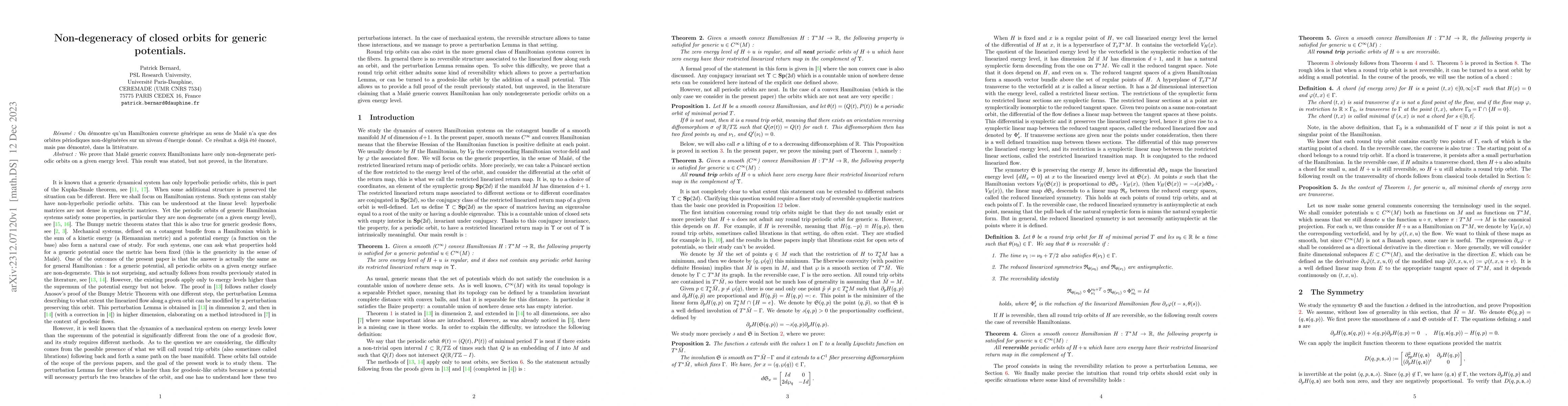 Thumbnail for Non-degeneracy of closed orbits for generic potentials