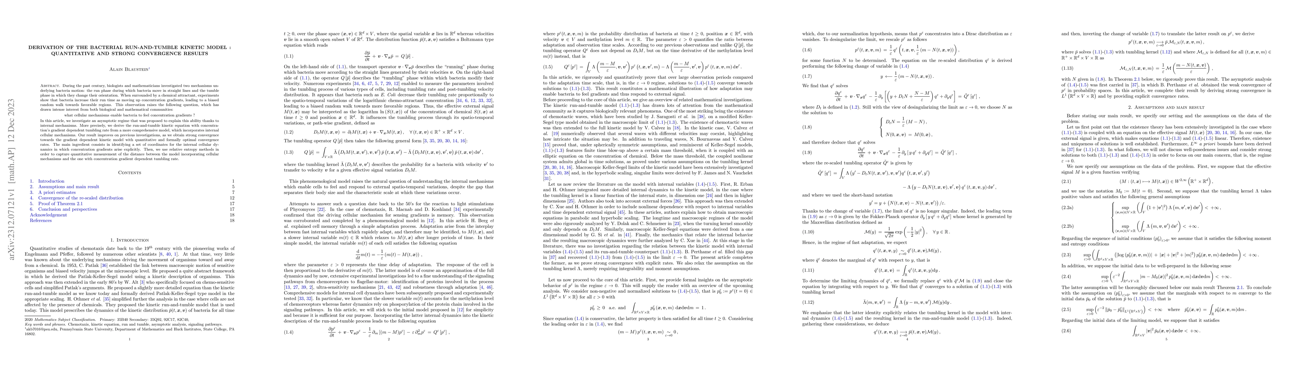 Thumbnail for Derivation of the bacterial run-and-tumble kinetic model : quantitative
  and strong convergence results