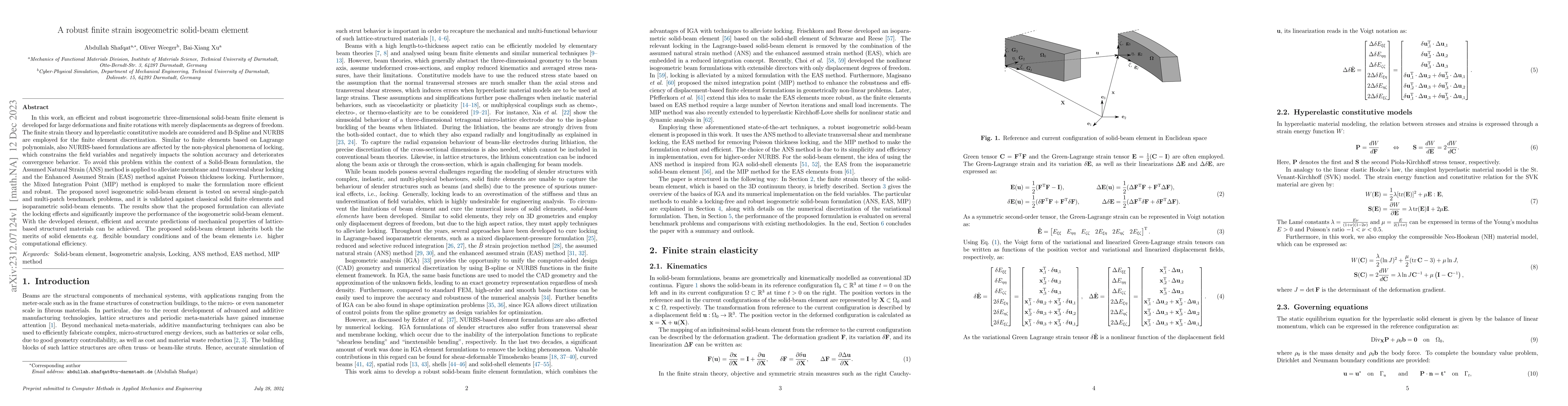 Thumbnail for A robust finite strain isogeometric solid-beam element