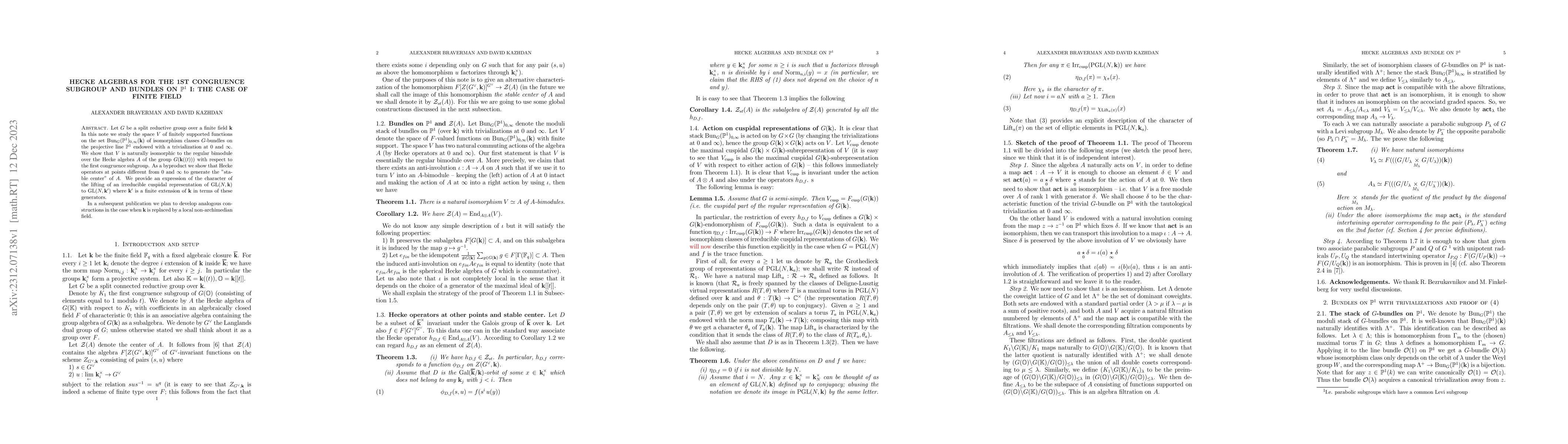 Thumbnail for Hecke algebras for the 1st congruence subgroup and bundles on ${\mathbb
  P}^1$ I: the case of finite field