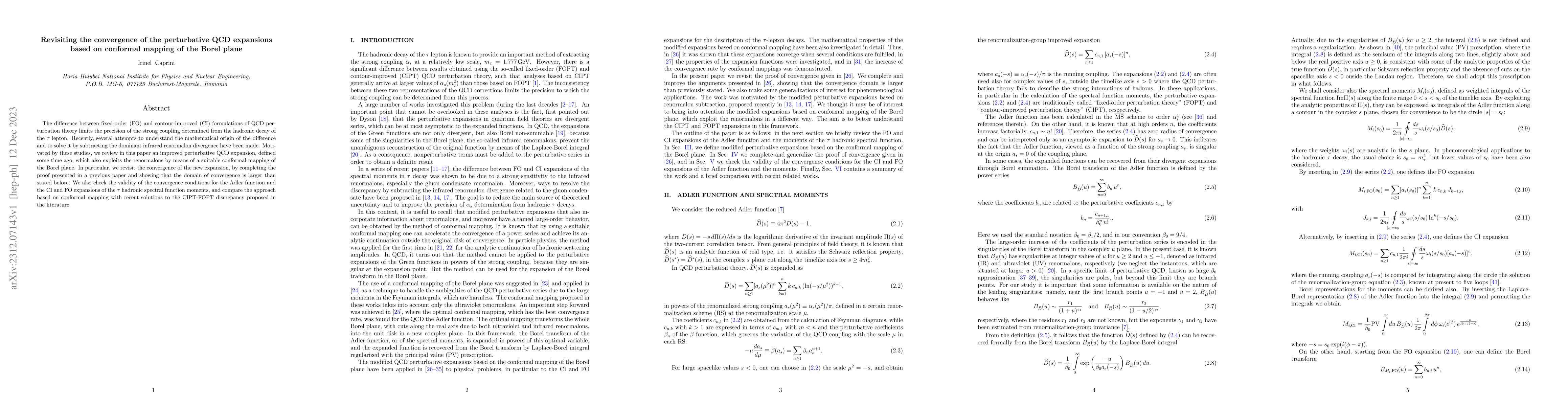 Thumbnail for Revisiting the convergence of the perturbative QCD expansions based on
  conformal mapping of the Borel plane