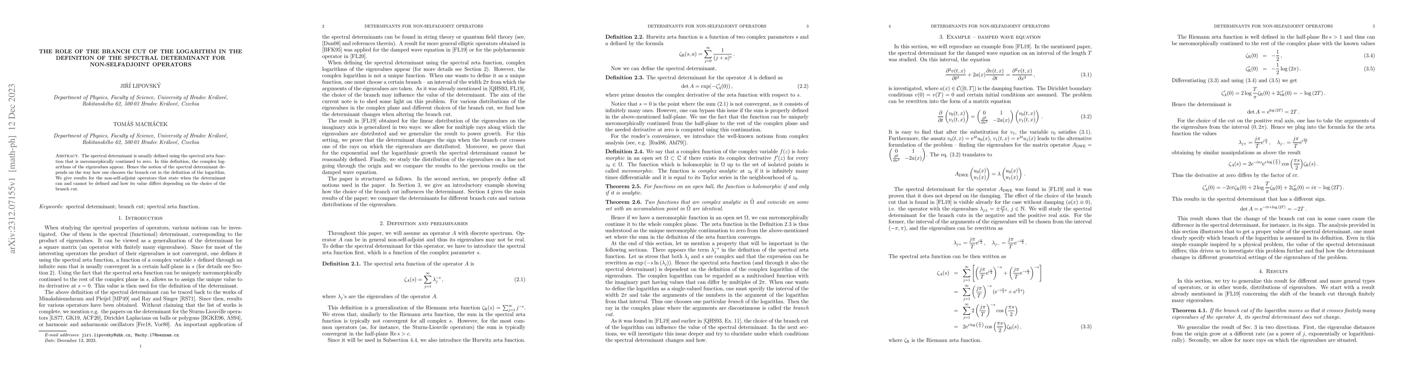 Thumbnail for The role of the branch cut of the logarithm in the definition of the
  spectral determinant for non-selfadjoint operators