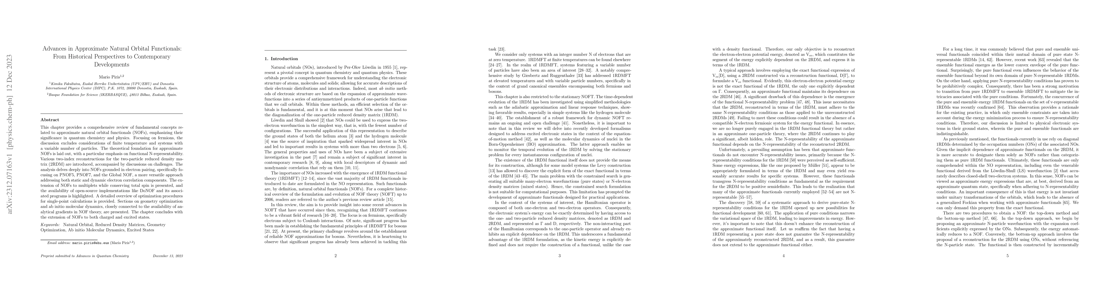 Thumbnail for Advances in Approximate Natural Orbital Functionals: From Historical
  Perspectives to Contemporary Developments