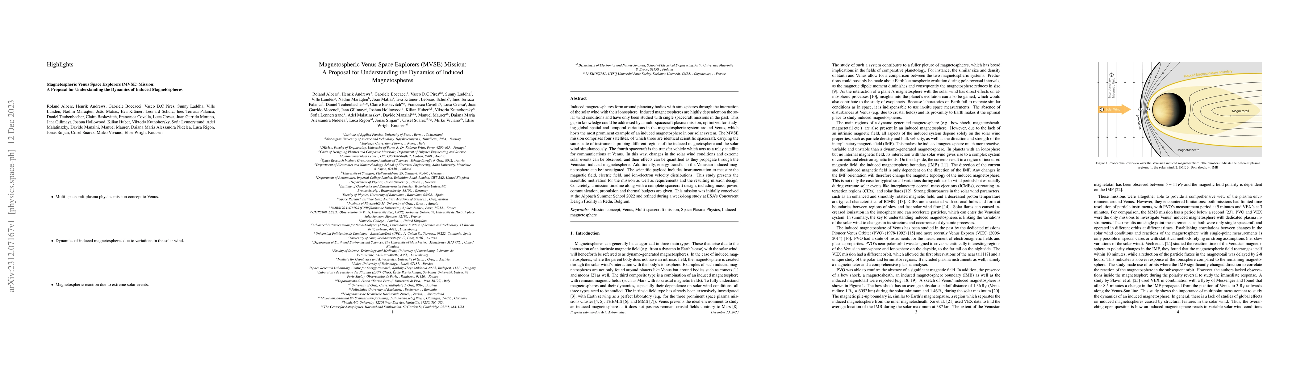 Thumbnail for Magnetospheric Venus Space Explorers (MVSE) Mission: A Proposal for
  Understanding the Dynamics of Induced Magnetospheres