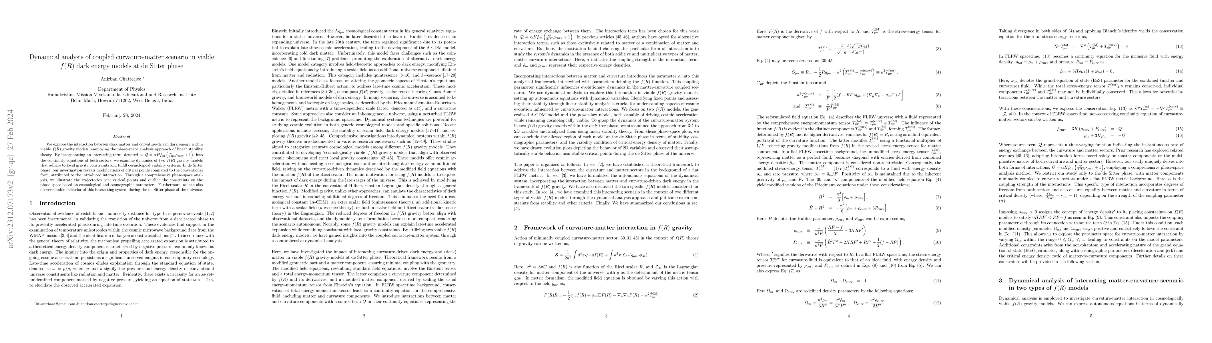 Thumbnail for Dynamical analysis of coupled curvature-matter scenario in viable $f(R)$
  dark energy models at de Sitter phase