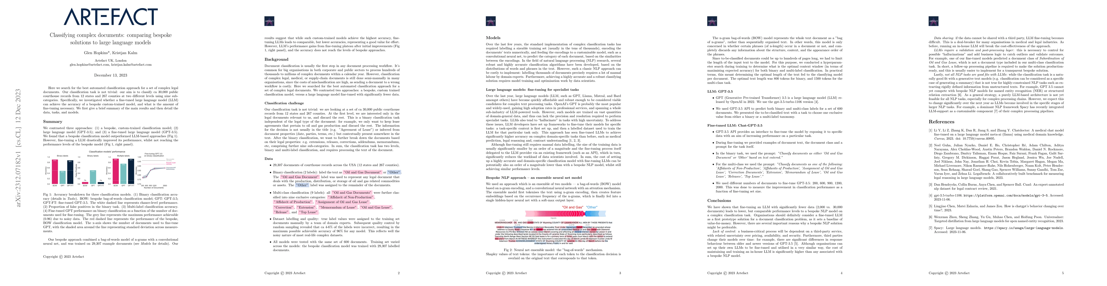 Thumbnail for Classifying complex documents: comparing bespoke solutions to large
  language models