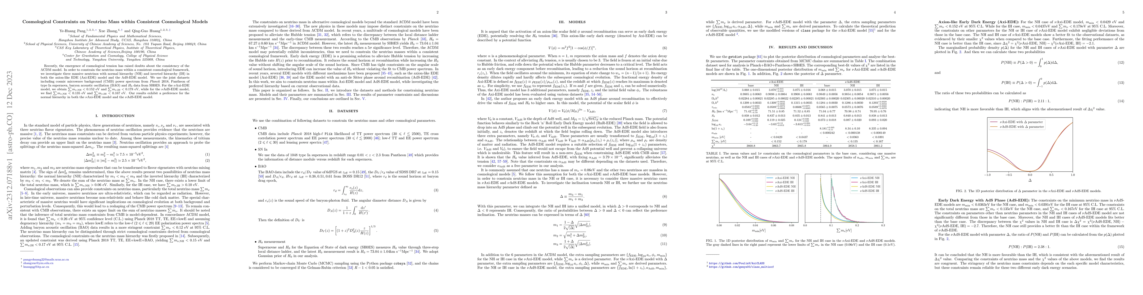 Thumbnail for Cosmological Constraints on Neutrino Mass within Consistent Cosmological
  Models