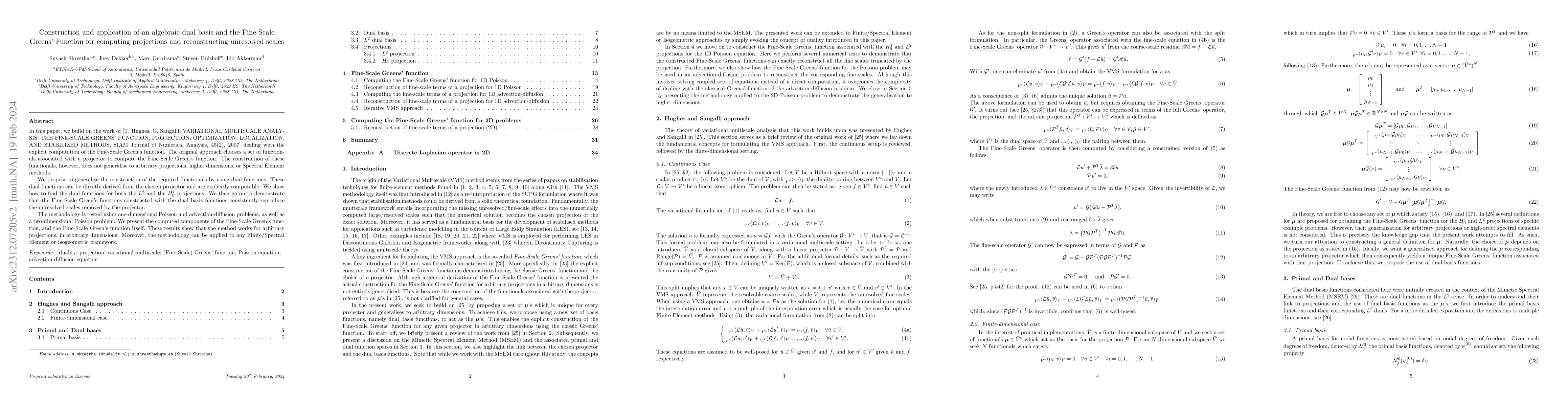 Thumbnail for Construction and application of an algebraic dual basis and the
  Fine-Scale Greens' Function for computing projections and reconstructing
  unresolved scales