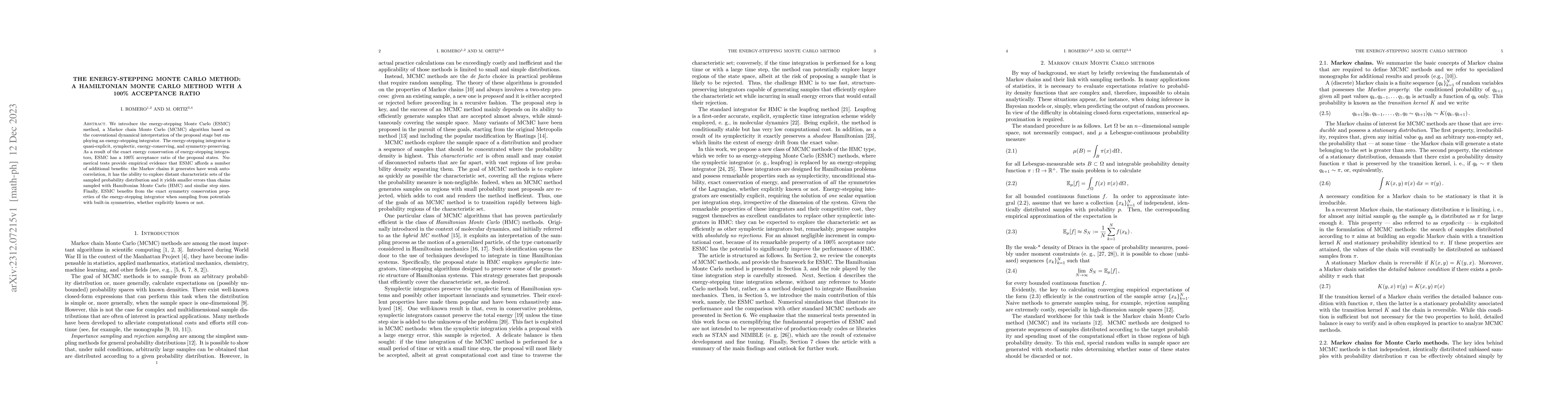 Thumbnail for The energy-stepping Monte Carlo method: an exactly symmetry-preserving,
  a Hamiltonian Monte Carlo method with a 100% acceptance ratio