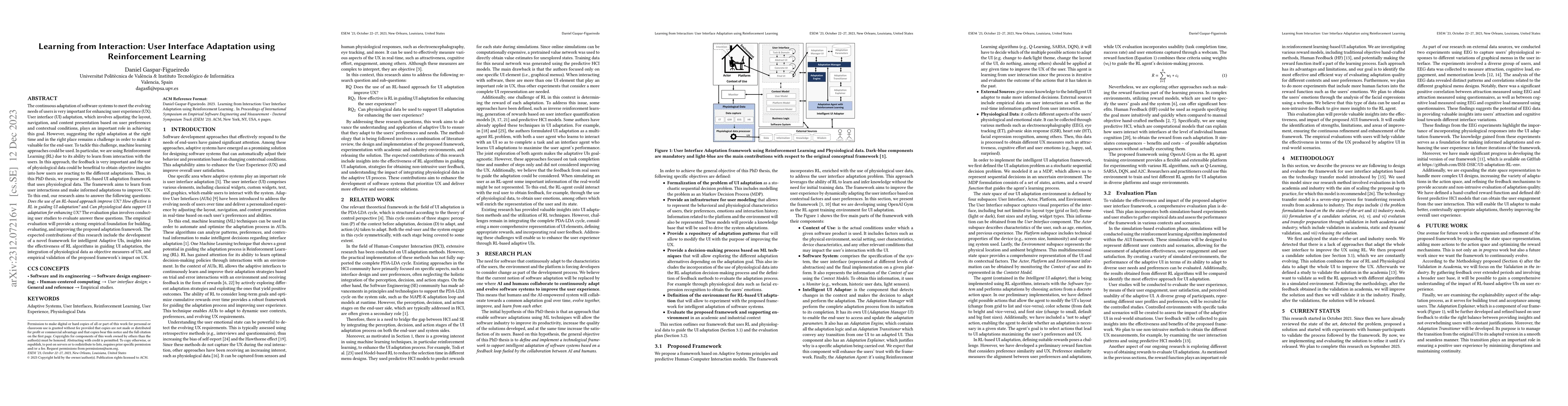 Thumbnail for Learning from Interaction: User Interface Adaptation using Reinforcement
  Learning