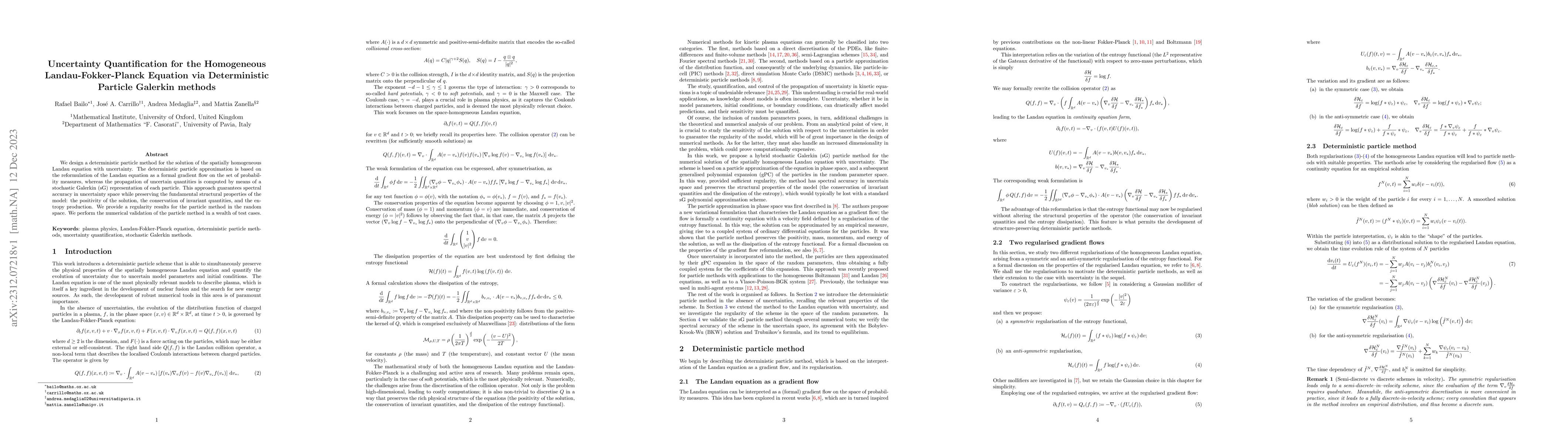 Thumbnail for Uncertainty Quantification for the Homogeneous Landau-Fokker-Planck
  Equation via Deterministic Particle Galerkin methods