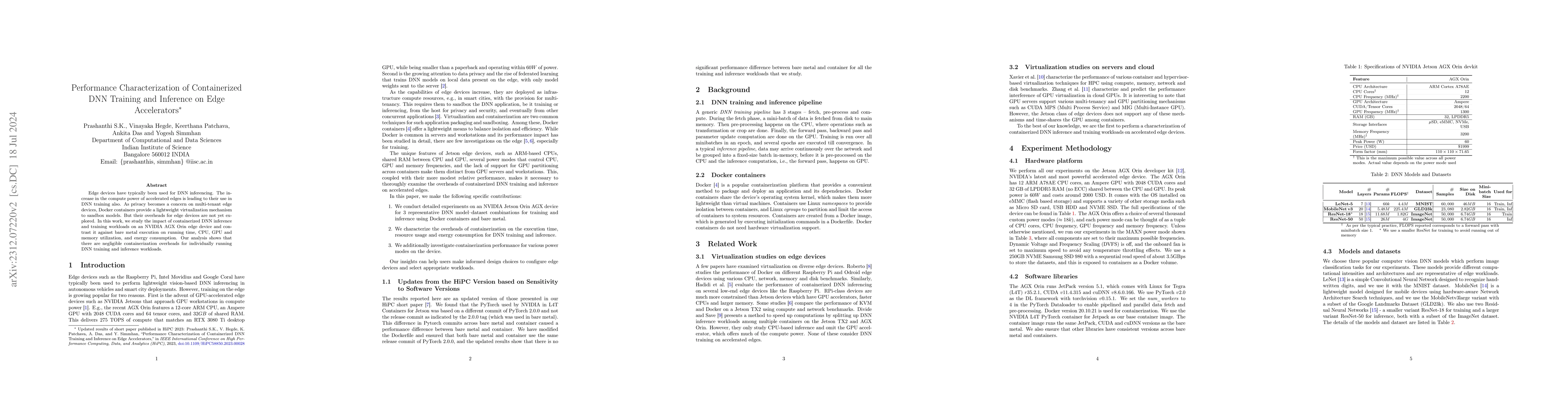 Thumbnail for Performance Characterization of Containerized DNN Training and Inference
  on Edge Accelerators