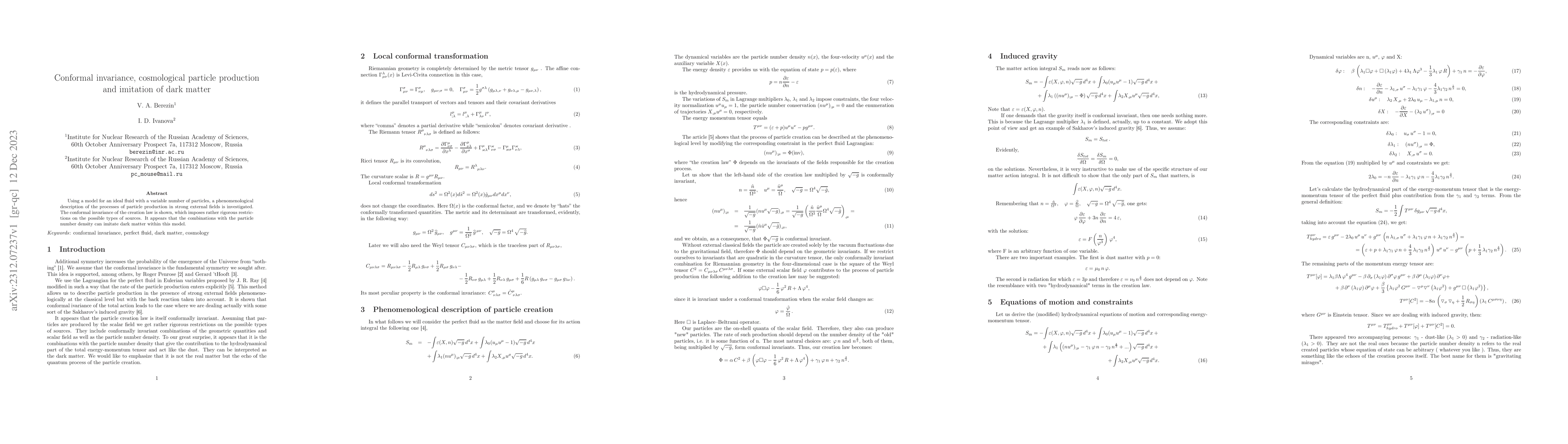 Thumbnail for Conformal invariance, cosmological particle production and imitation of
  dark matter
